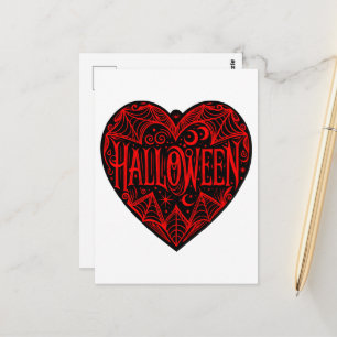 Carte Postale Halloween cœur, forme de cœur noir, vacances