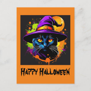 Carte Postale Halloween Coloré Majestic Chat noir