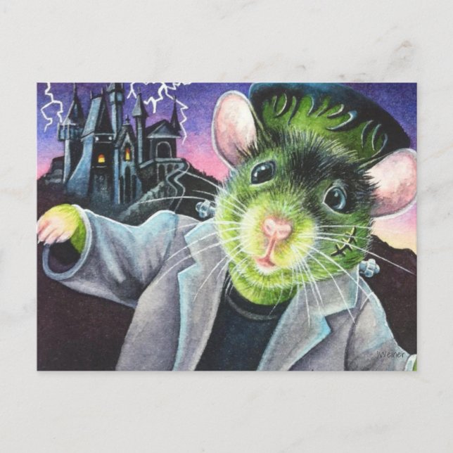 Carte Postale Halloween Costume Monster Souris Aquarelle Art (Devant)