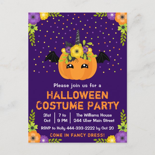 Carte Postale Halloween Costume Robe fantaisie fête Purple Postc (Devant)