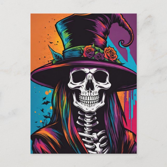 Carte Postale Halloween crâne Déplaisant coloré (Devant)