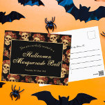 Carte Postale Halloween crâne gothique Black Red Party Invitatio<br><div class="desc">Cette invitation gothique de carte postale de la fête d'Halloween présente un motif de crânes déplaisants flottant dans un abîme noir derrière votre invitation masqué. Chaque crâne éffrayant est orné de roses rouges. Leurs yeux vides d'âme sont fortement contrastés contre la couronne rose goth et les bouquets de fleurs mortes....</div>
