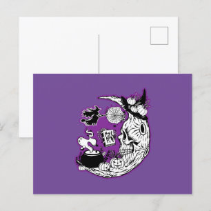 Carte Postale Halloween Croissant Lune crâne de sorcière