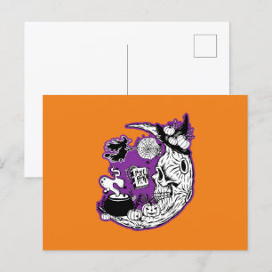 Carte Postale Halloween Croissant Lune crâne de sorcière
