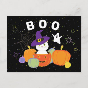 Carte postale Halloween Cute Cat in Witch Casquett