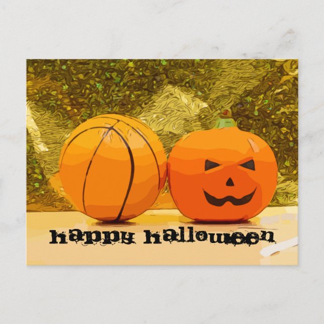 Carte Postale Halloween de basket-ball avec basket-ball et citro (Devant)