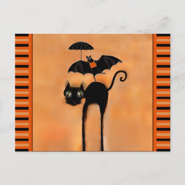 Carte Postale Halloween de chat noir (Devant)