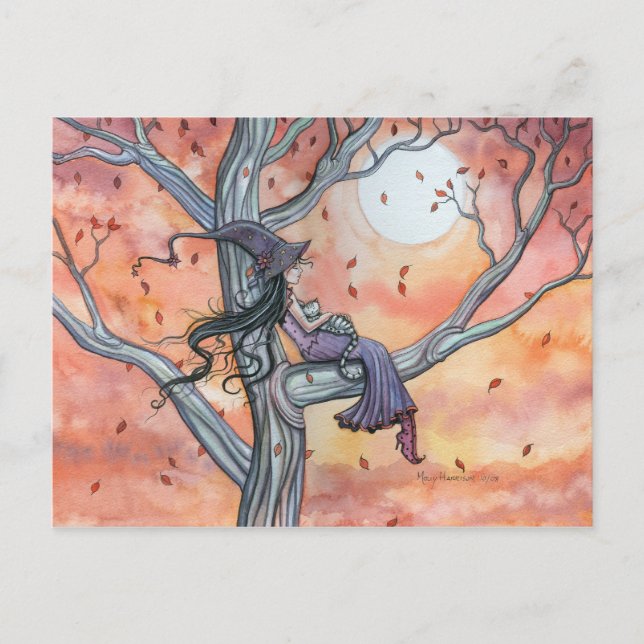 Carte postale Halloween de chat sorcière par Molly (Devant)