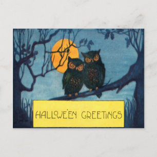Carte Postale Halloween de la Pleine lune de nuit de Owl Tree