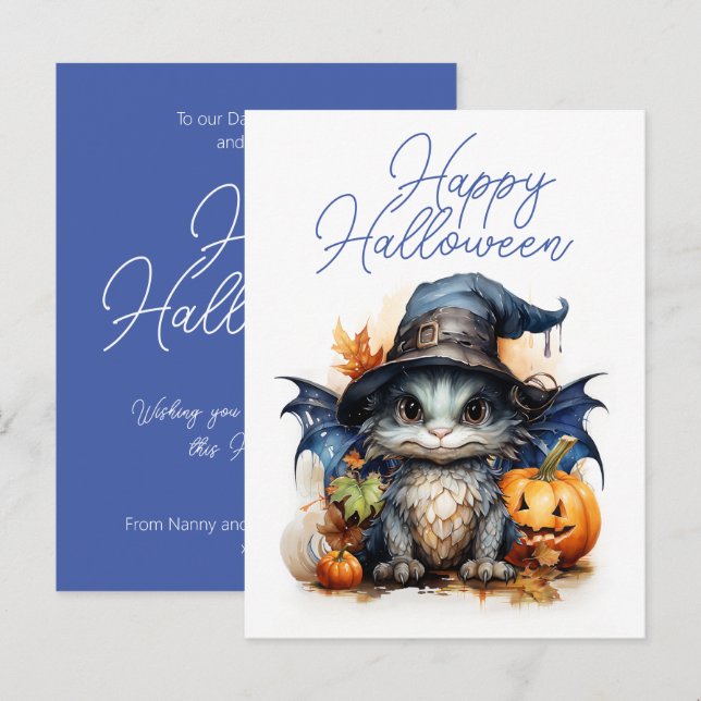 Carte Postale Halloween de l'aquarelle des enfants de budget (Devant / Derrière)