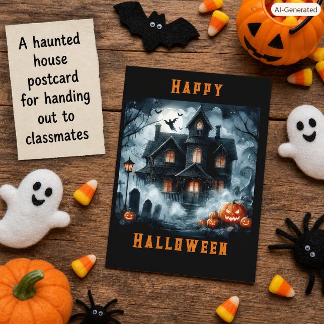 Carte postale Halloween de maison hantée effrayant (Créateur téléchargé)