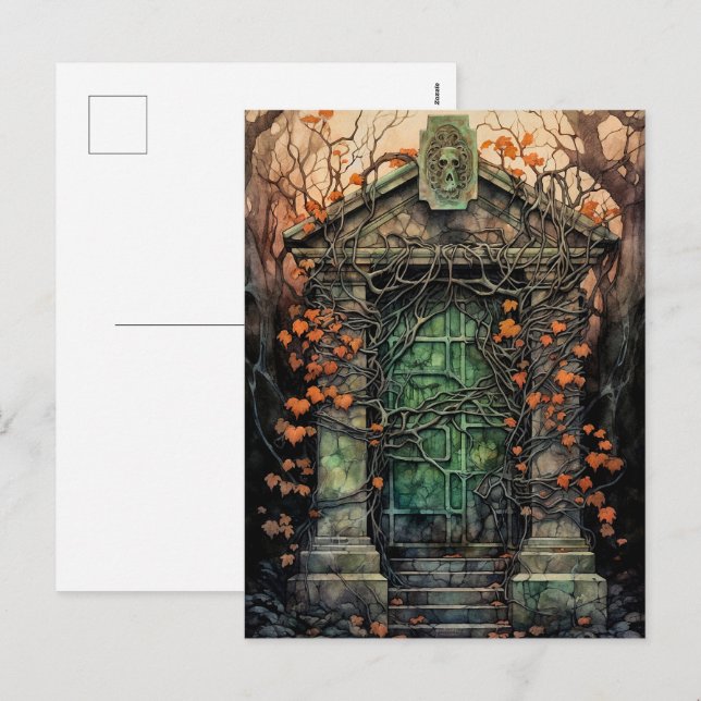 Carte postale Halloween Door (Devant / Derrière)