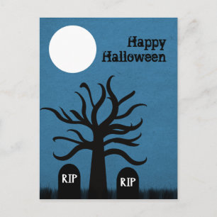 Carte postale Halloween du cimetière effrayant, bl