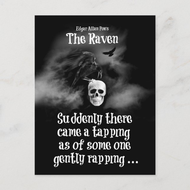 Carte Postale Halloween du super Cool Edgar Allan Poe, The Raven (Devant)
