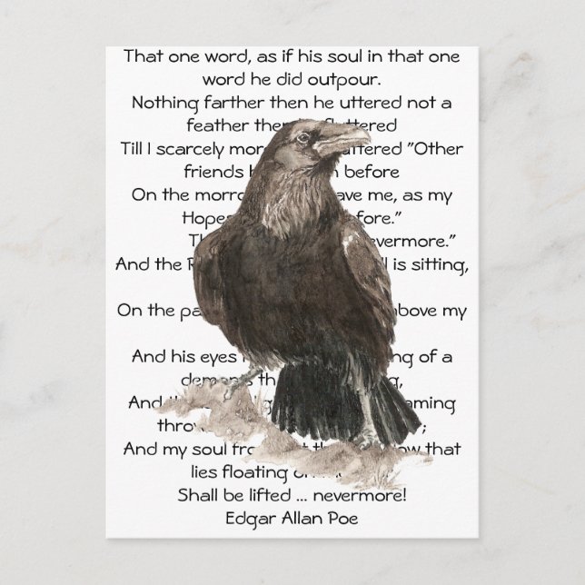 Carte Postale Halloween, Edgar Allen Poe, Raven, Nevermore (Devant)