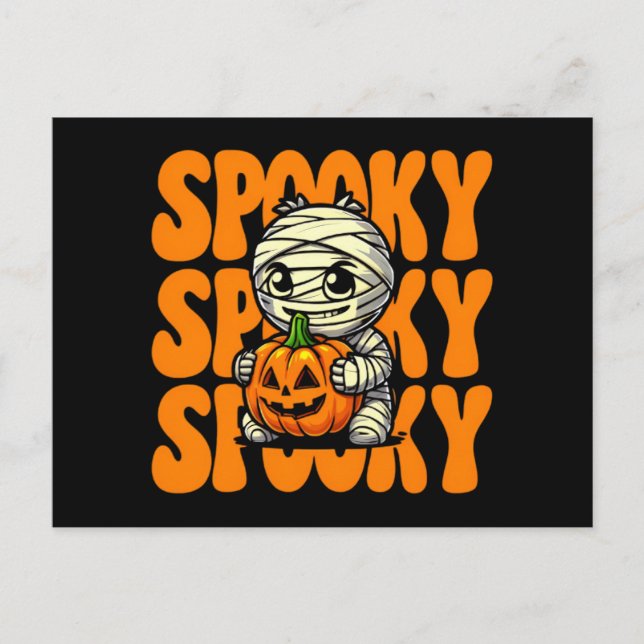 Carte Postale Halloween éffrayant Mummy Hugging Citrouille (Devant)