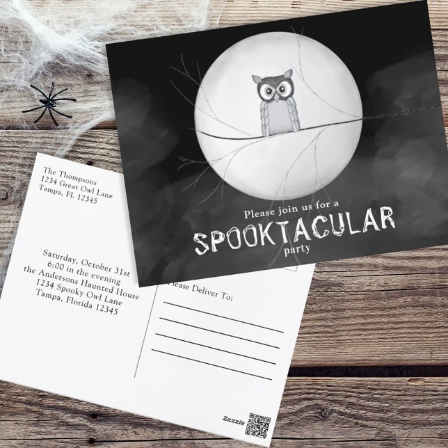 Carte Postale Halloween Éffrayant Scary Owl Whimsical Party (Créateur téléchargé)