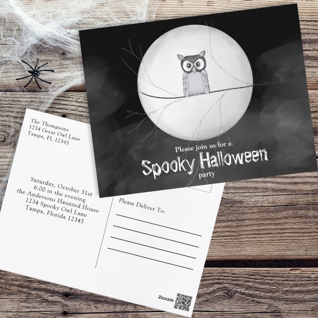 Carte Postale Halloween Éffrayant Scary Owl Whimsical Party Invi (Créateur téléchargé)