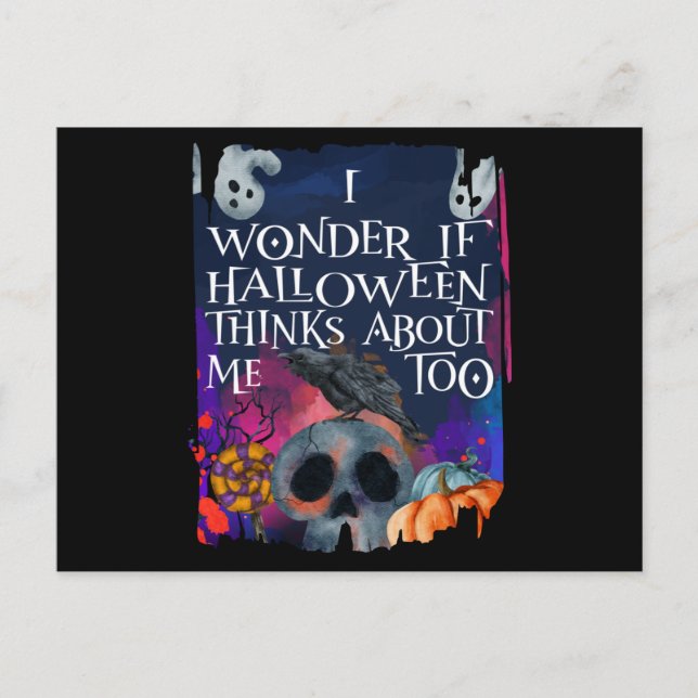 Carte Postale Halloween, Fantôme De Crâne, Pense À Moi Aussi (Devant)
