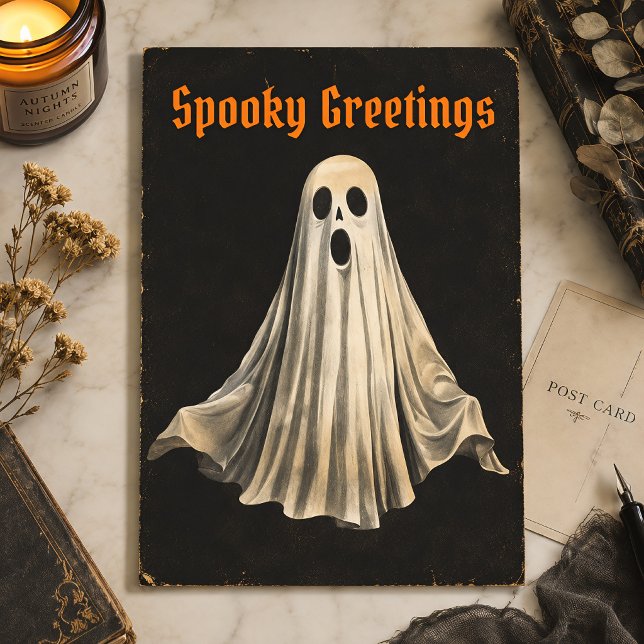 Carte Postale Halloween Fantôme Vintage Saison Effrayante (Créateur téléchargé)
