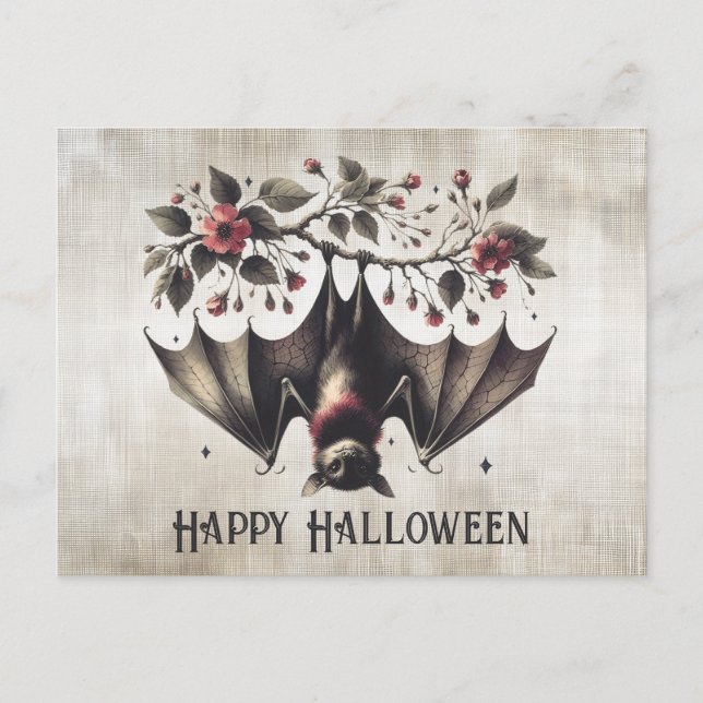 Carte Postale Halloween Fleurs roses mal chauve Feuilles verts c (Devant)