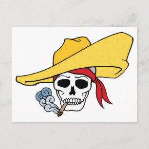 Carte Postale Halloween fumer le crâne avec un dessin de Bandana