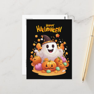 Carte Postale Halloween : Ghosts mignons et famille Citrouille