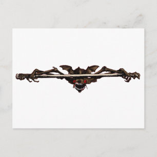 Carte Postale Halloween Goth Brown Vampire chauve-souris sur os