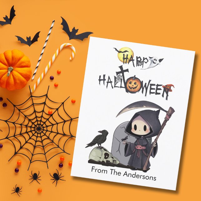 Carte Postale Halloween gothique du corbeau éffrayant de faucheu (Créateur téléchargé)