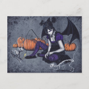 Carte postale Halloween gothique Skeleton Cats Dem
