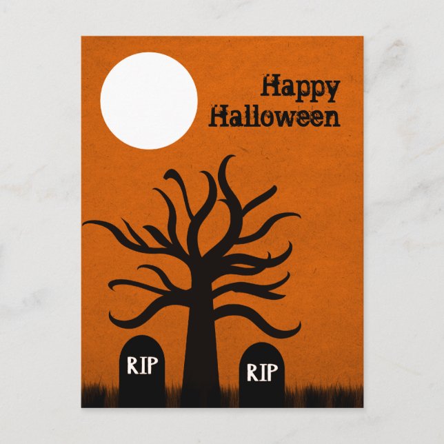 Carte Postale Halloween Graveyard, orange (Devant)