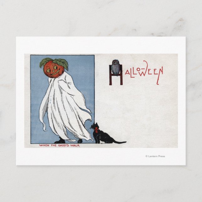 Carte Postale Halloween GreetingPumpkin sous la feuille (Devant)