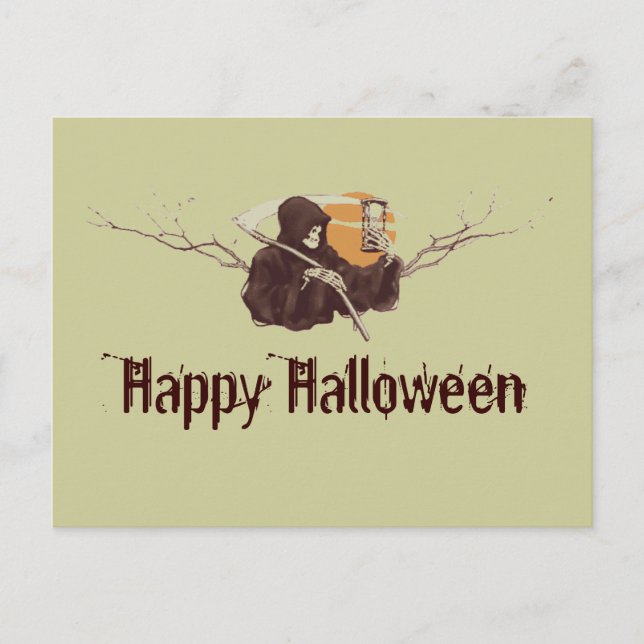 Carte Postale Halloween griffé reaper la mort squelette pleine l (Devant)
