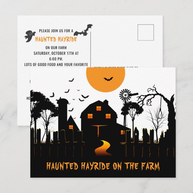Carte Postale Halloween hanté à la ferme (Devant / Derrière)