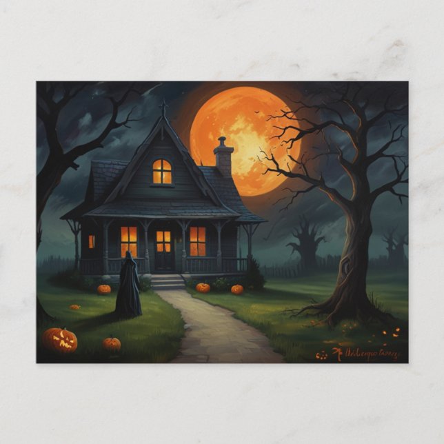 Carte Postale Halloween Haunted House Witch (Devant)