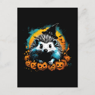 Carte Postale Halloween Hdgehog et citrouille mignon