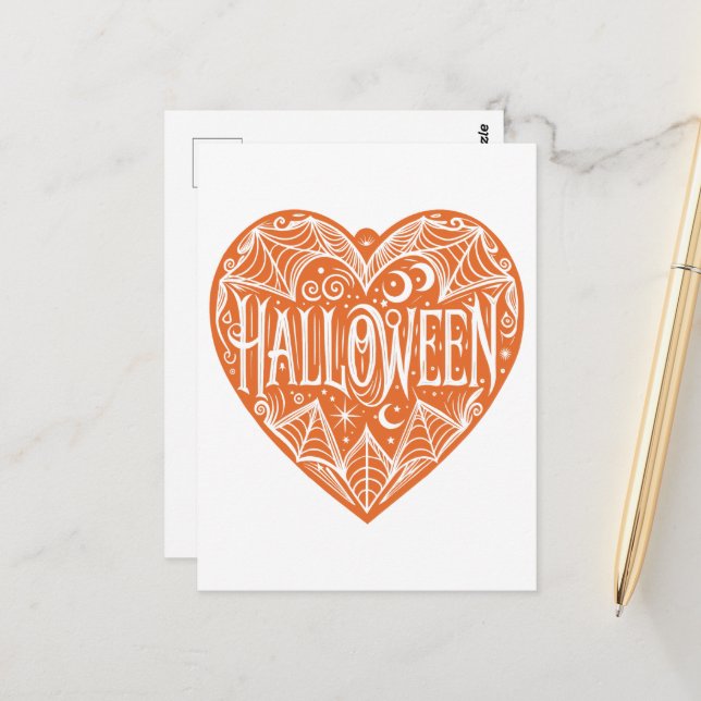 Carte Postale Halloween Heart, Orange Heart Shape, Holiday (Devant/Arrière en situation)