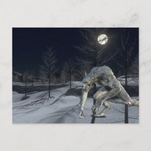 Carte Postale Halloween hivernal neige loup-garou effrayant Hall
