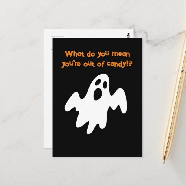 Carte Postale Halloween hors de Candy drôle de fantôme (Devant/Arrière en situation)
