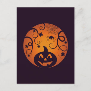 Carte Postale Halloween Jack-o'-lantern citrouille visage et ara