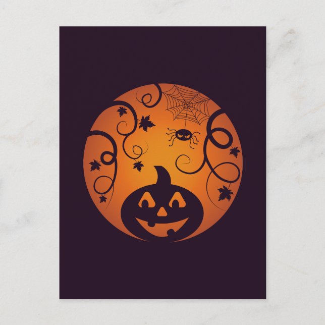 Carte Postale Halloween Jack-o'-lantern citrouille visage et ara (Devant)