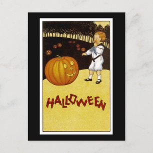 Carte Postale Halloween Jack o'Lantern Citrouille Patch