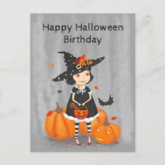 Carte Postale Halloween jolie petite sorcière (Devant)
