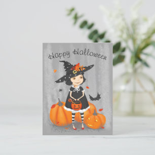 Carte Postale Halloween jolie petite sorcière