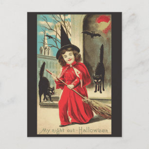 Carte Postale Halloween jolie sorcière Vintage drôle