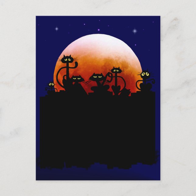Carte postale Halloween Kitties et Halloween Moon (Devant)