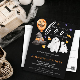 Carte Postale Halloween Little Boo Baby shower d'aquarelle noir