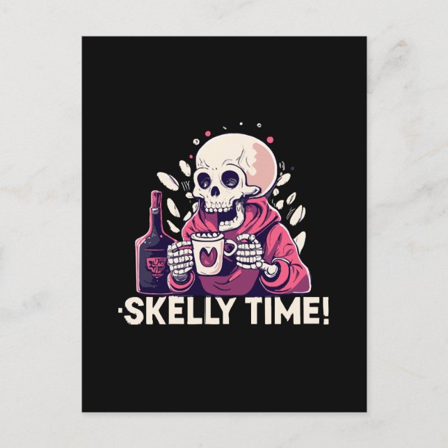 Carte Postale halloween mais c'est l'heure de skelly (Devant)