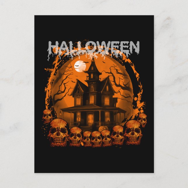 Carte Postale HALLOWEEN MAISON HANTÉE EPouvantable CRÂNES (Devant)