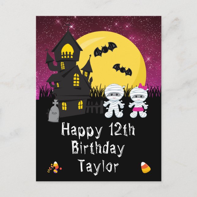 Carte Postale Halloween maman rose Joyeux anniversaire (Devant)